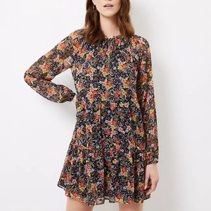 NWT LOFT Floral Tie Neck Swing Dress Size Medium